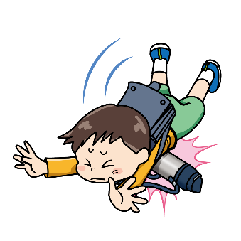 ぶら下げていた水筒が転倒により腹部にあたる事故のイラスト