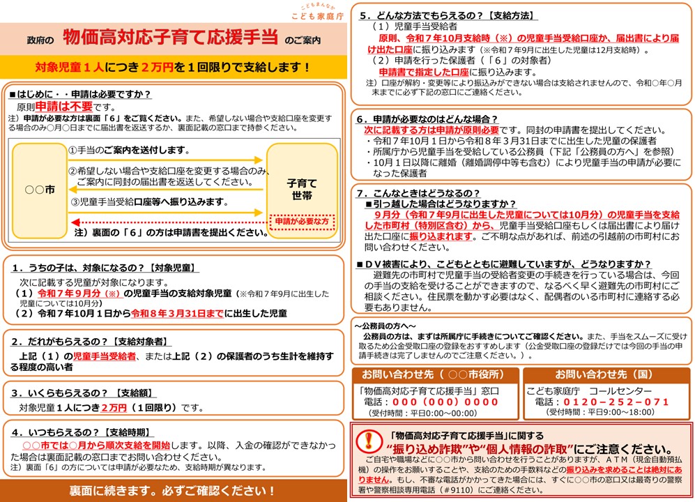 政府の物価高対応子育て応援手当のご案内