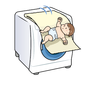 洗濯機の上から赤ちゃんが落ちそうになっているイラスト