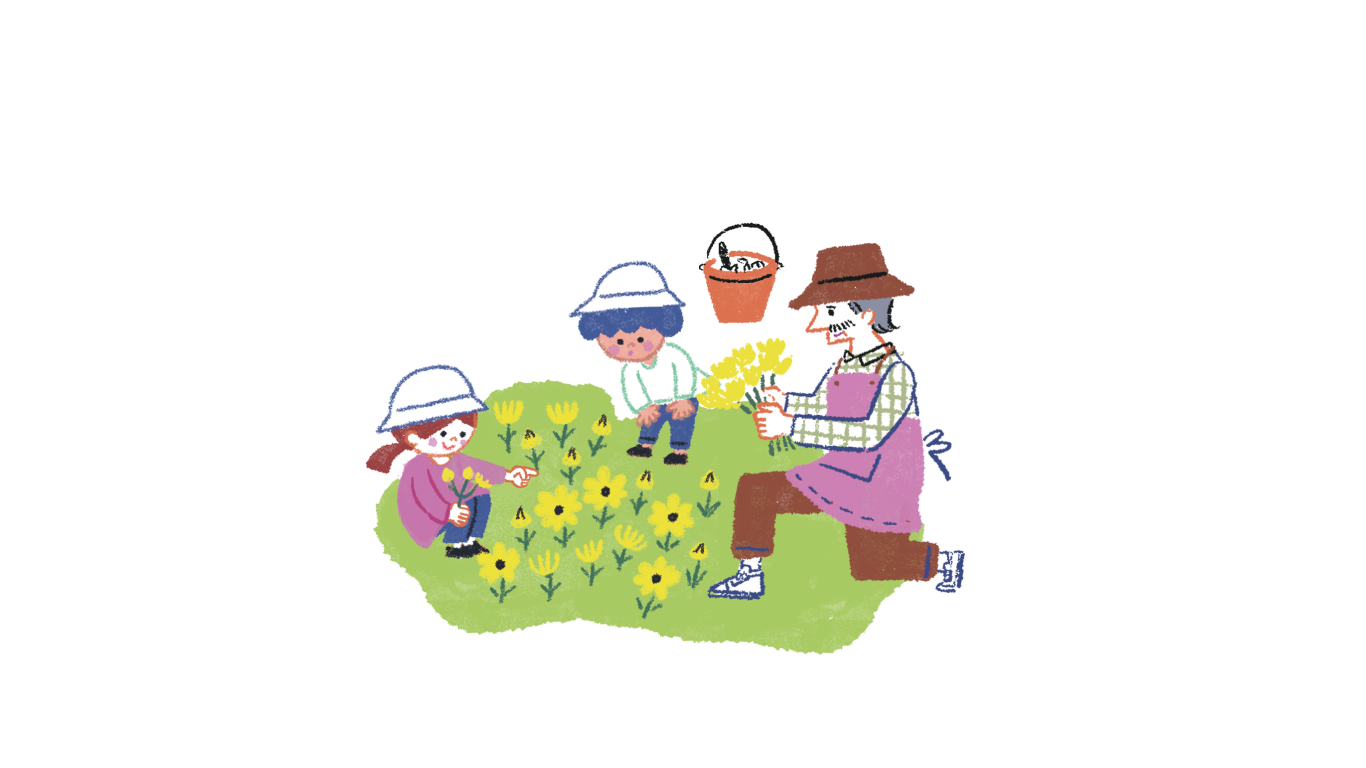 お花を摘むこどもたち