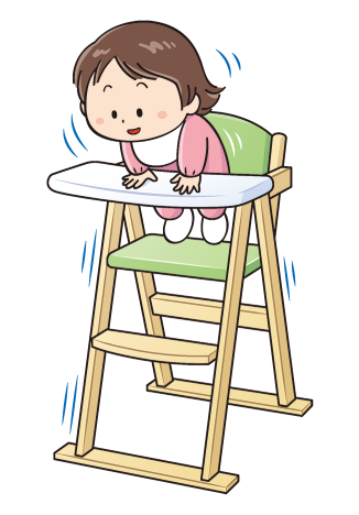 こどもが食事用の椅子の上に立ち上がって椅子が揺れているイラスト