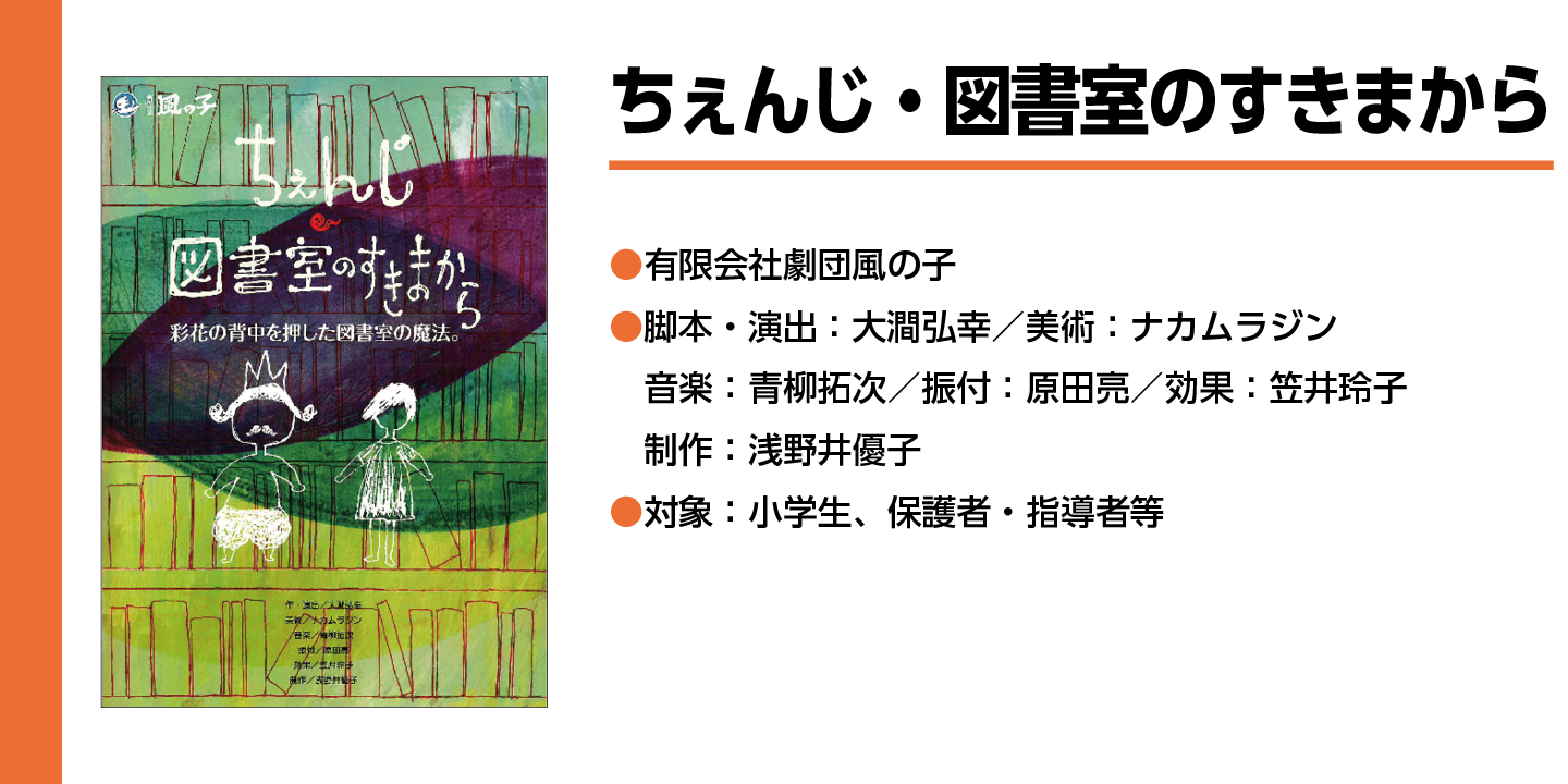 【ちぇんじ】本が整然と並べられている本棚のバックに王冠を被った王様風の人物と子どもが白チョークで描かれている絵