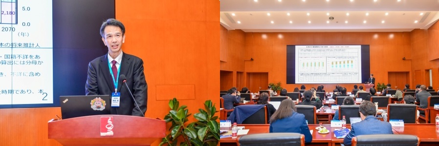 基調講演の様子と基調講演で発表した水田功こども家庭庁長官官房審議官（総合政策等担当）