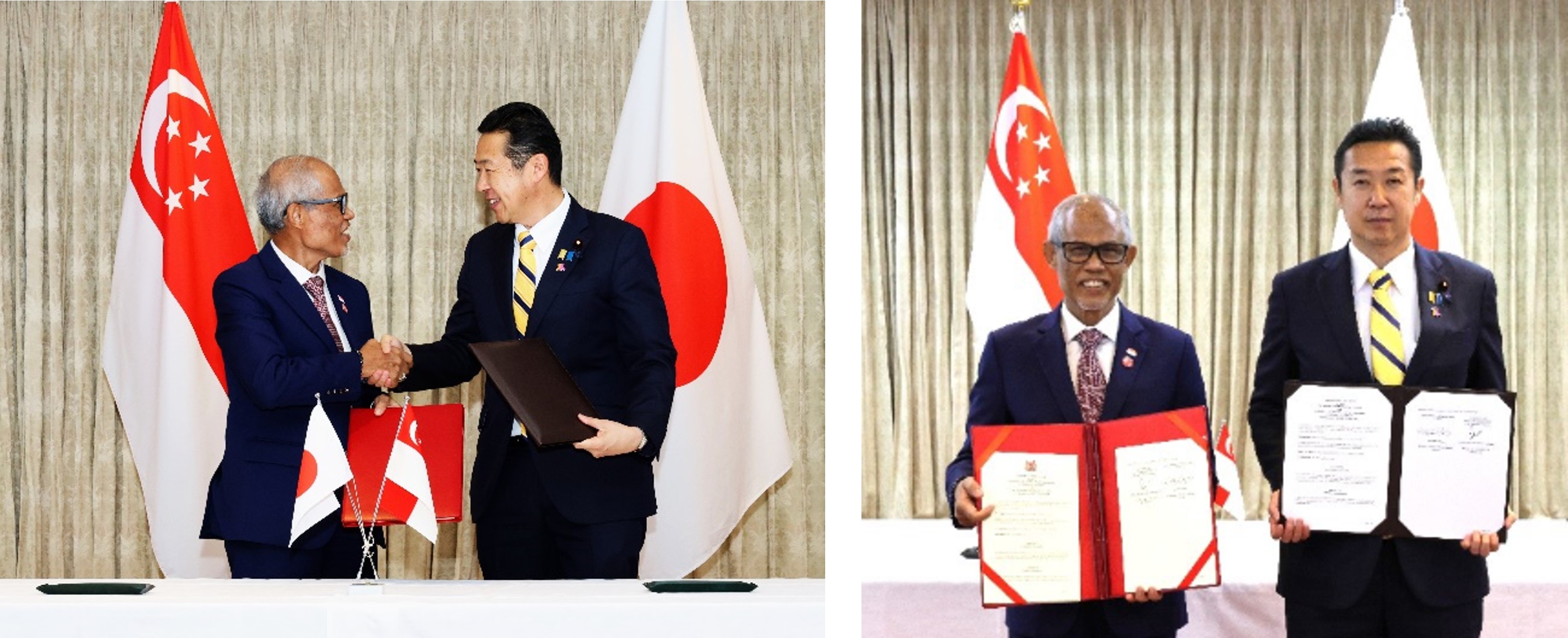 マサゴス・ズルキフリ シンガポール社会・家庭振興大臣と黄川田大臣による協力覚書署名式の様子